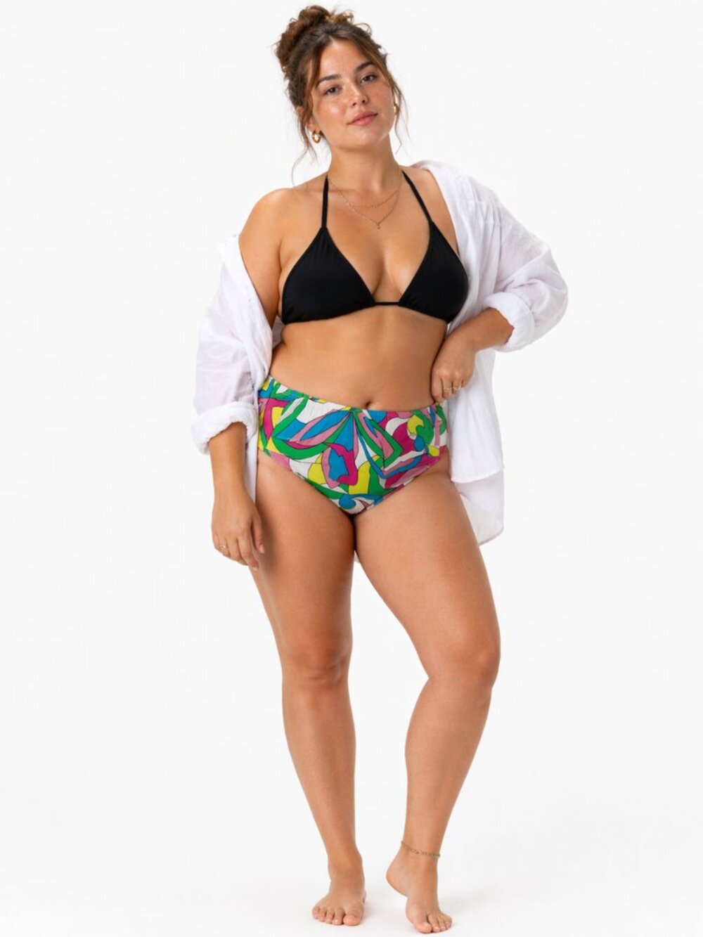 Tara Grinna Swim Bottoms Size 14 Pink Green Floral Geometric Swirls Mid Rise